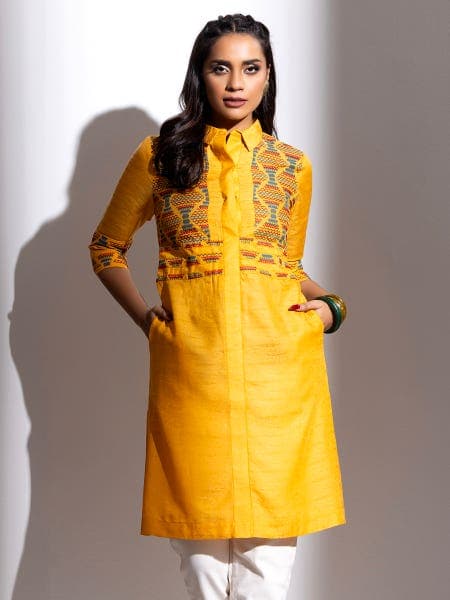 Cyan Printed Viscose Taaga Top - Image 1