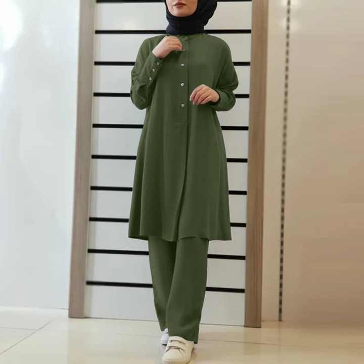 Solid Color Two-Piece Muslim Women's Clothing High Quality Fabric - Image 1