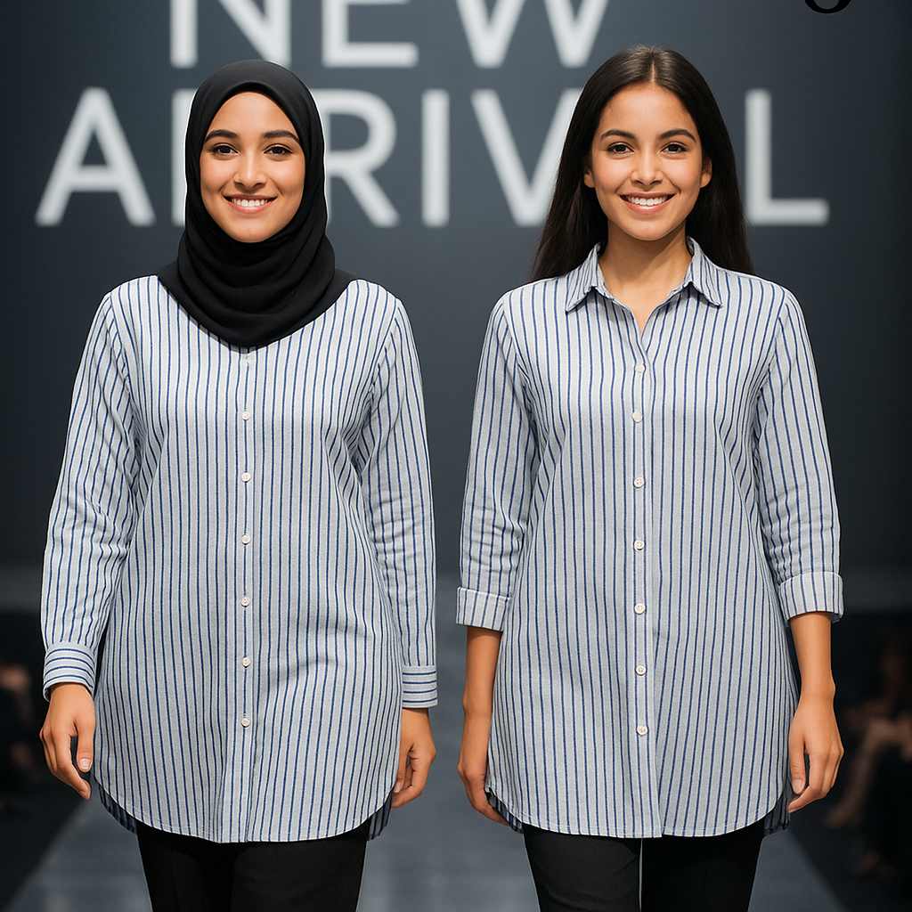 White & Blue Striped Shirt - Image 1